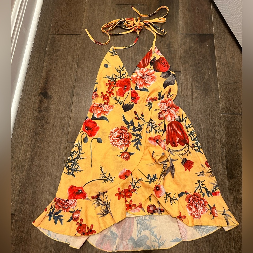 Zaful Yellow floral backless mini dress